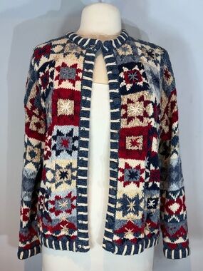 Vintage Tiara International Fair Isle Cardigan Sweater Size medium